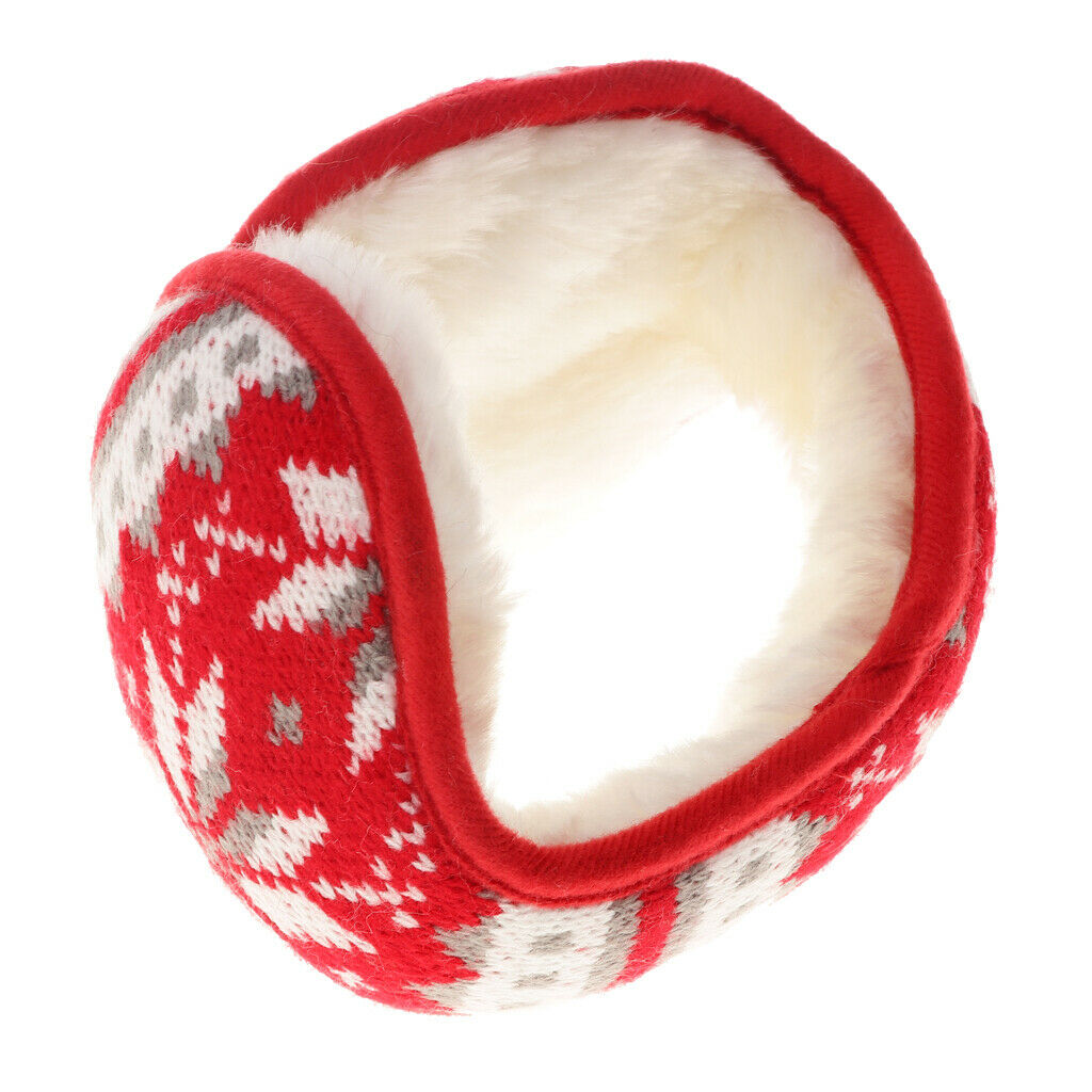 Knitted Foldable EarMuffs Fleece Lined Warm Winter Outdoor Ear Warmers Red