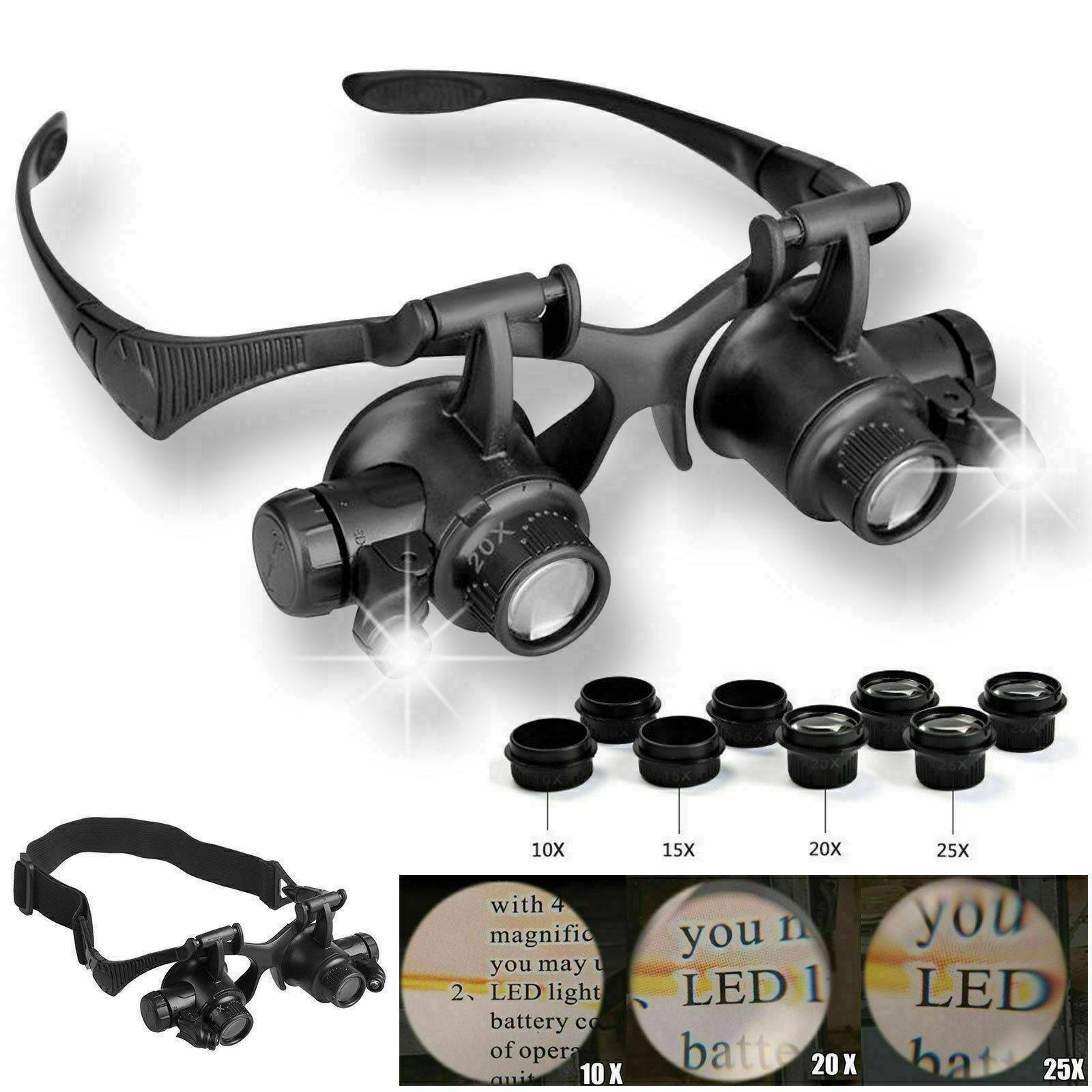 Magnifier Magnifying Eye Glasses Loupe 8 Lens & LED Light Jeweler Watch Repair.