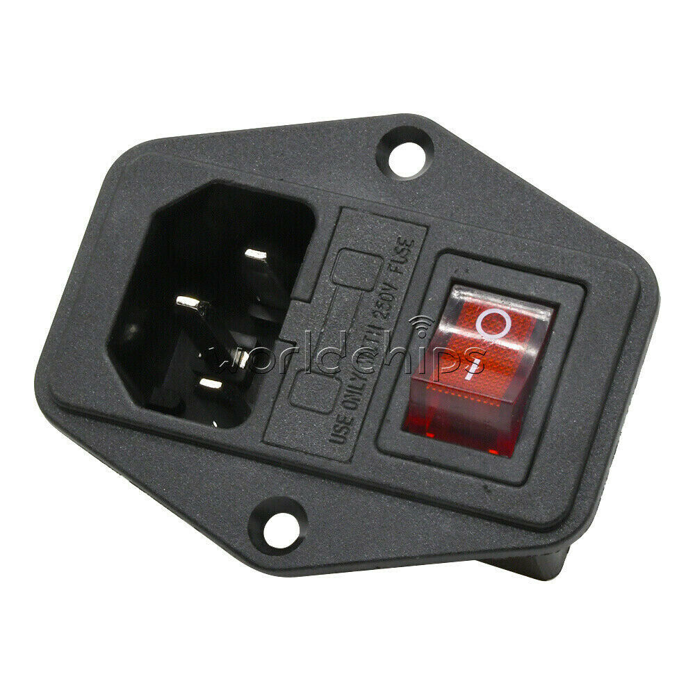 10A 250V Red and Black 3 Pin Switch Power Socket With Fuse + Line