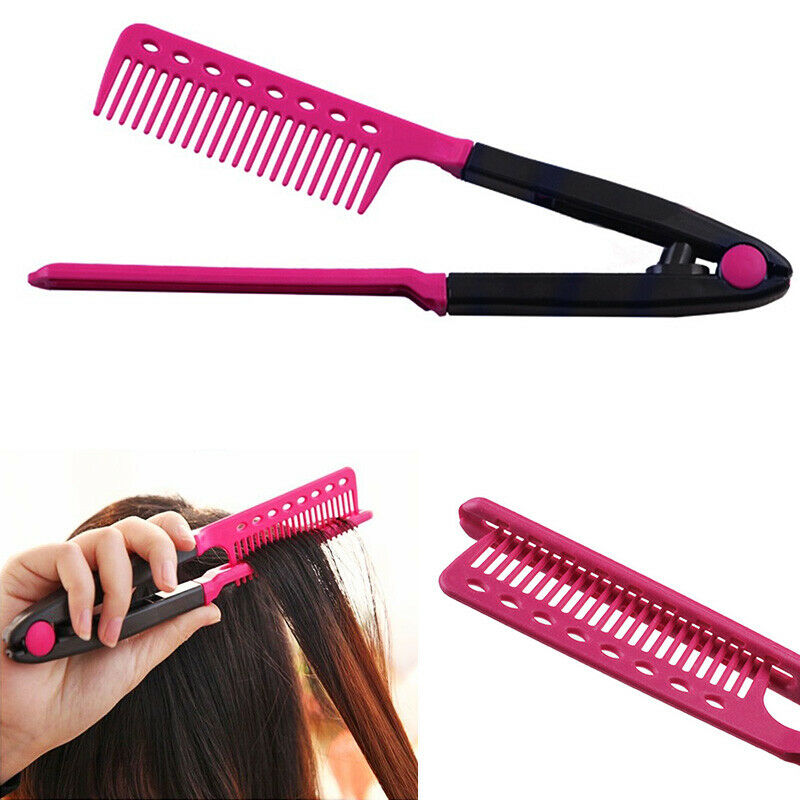 Hair Straightener V Shape Brush Folding Styling Hairdressing Salon Barber Comb