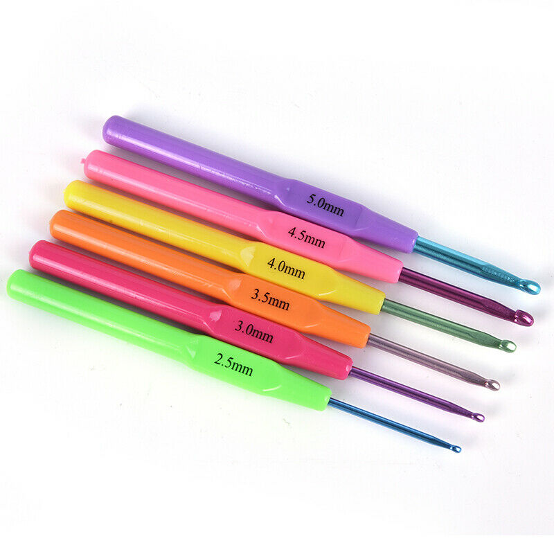 6pcs/set Multifunctional Plastic Handle Aluminum Crochet Hooks Knit NeedlWGJ Tt