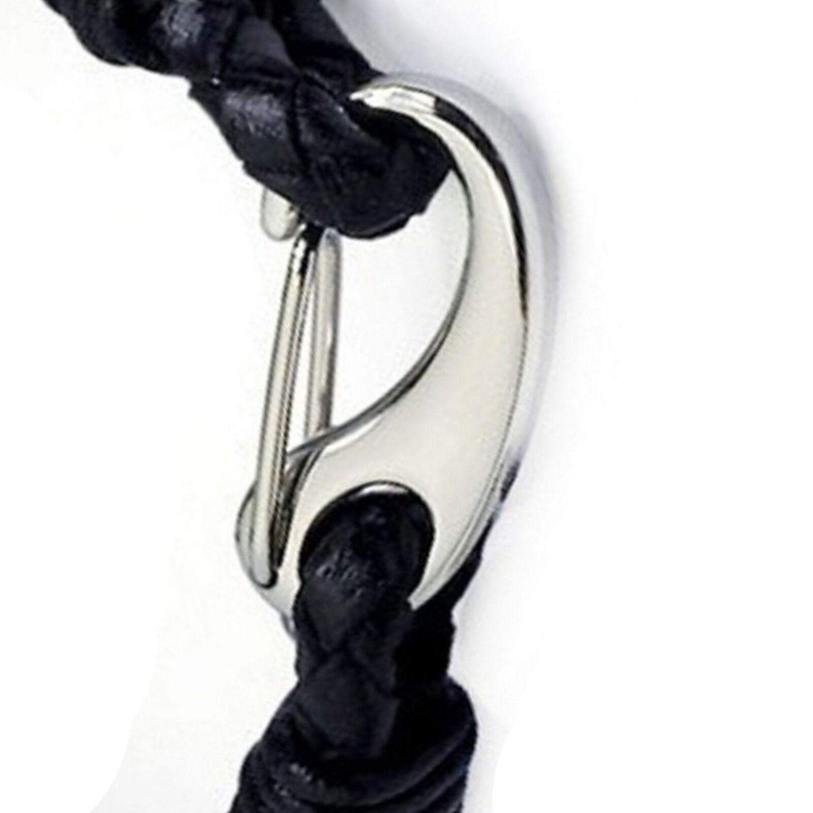 Men's Double Braided Black Leather Bracelet with Stainless Steel Clasp Bangle 8"