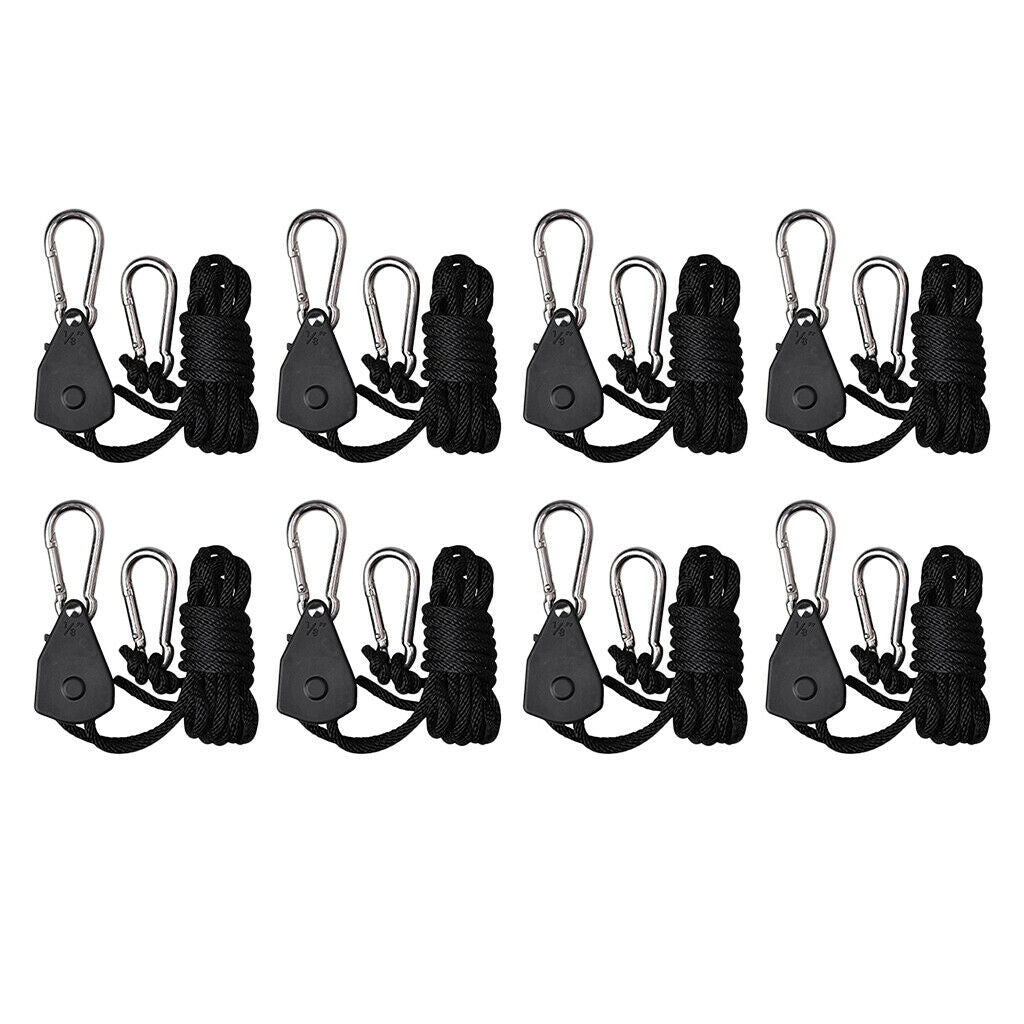 8pcs Black 150lbs 2m Ratchet Rope Grow Light Rope Hanger Garden Supplies