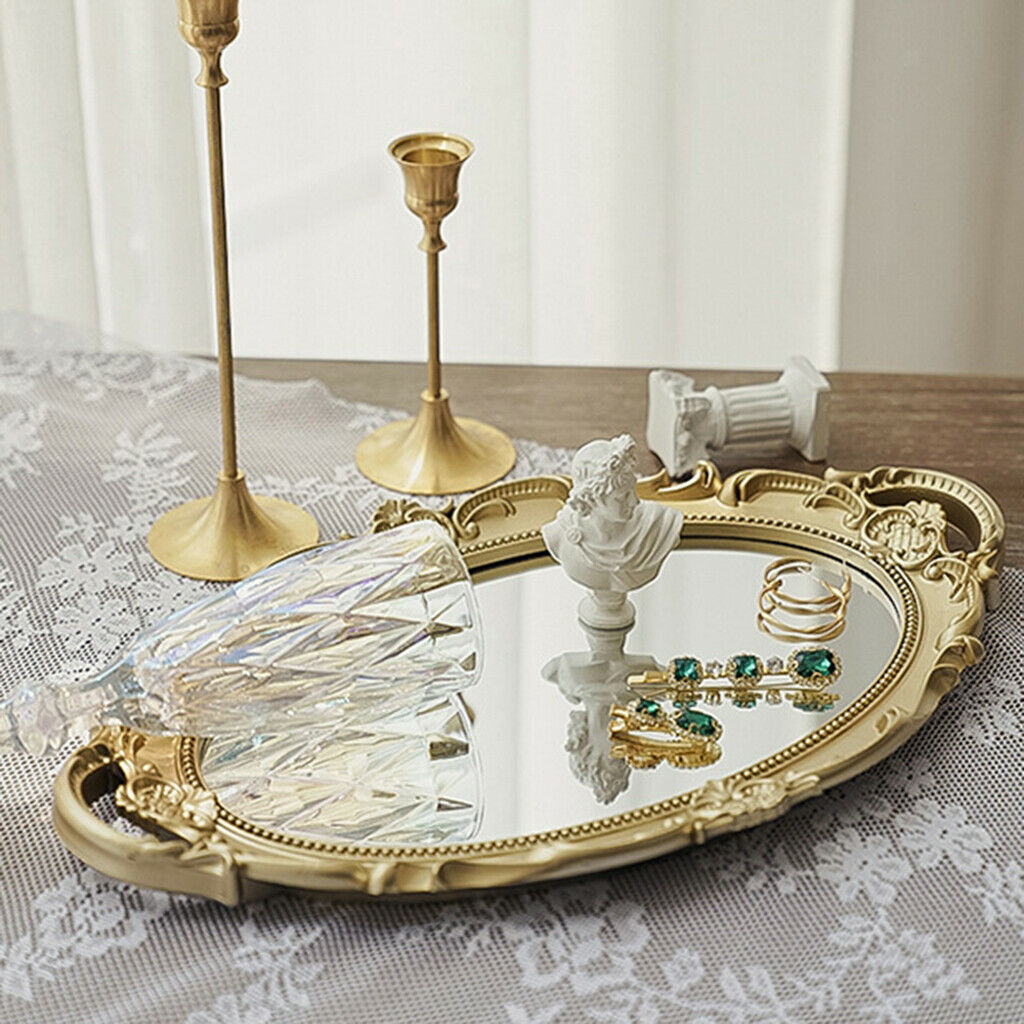 Retro Makeup Mirrored Vanity Tray Jewelry Tray Perfume Decor Tray Storage