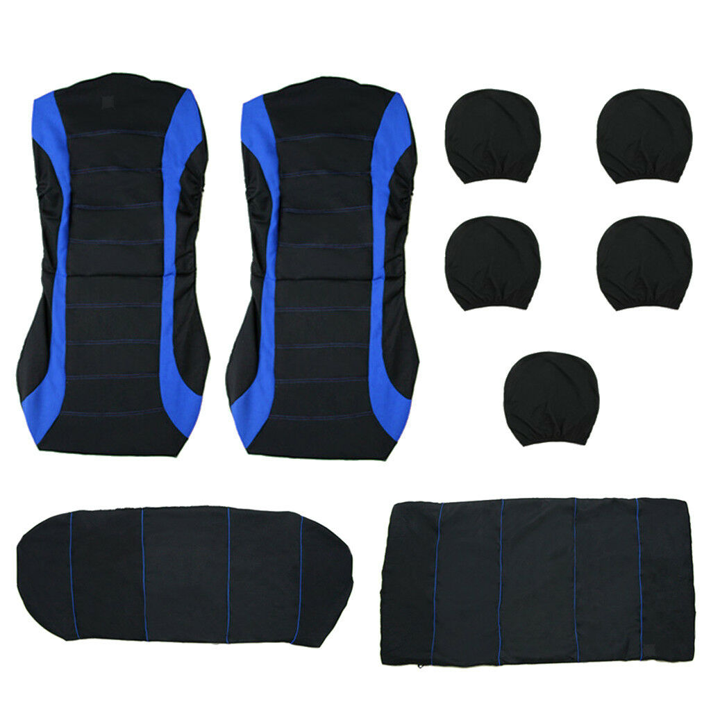 9pcs Blue Car Breathable Seat Cover Front and Rear Full Set Antiscratch