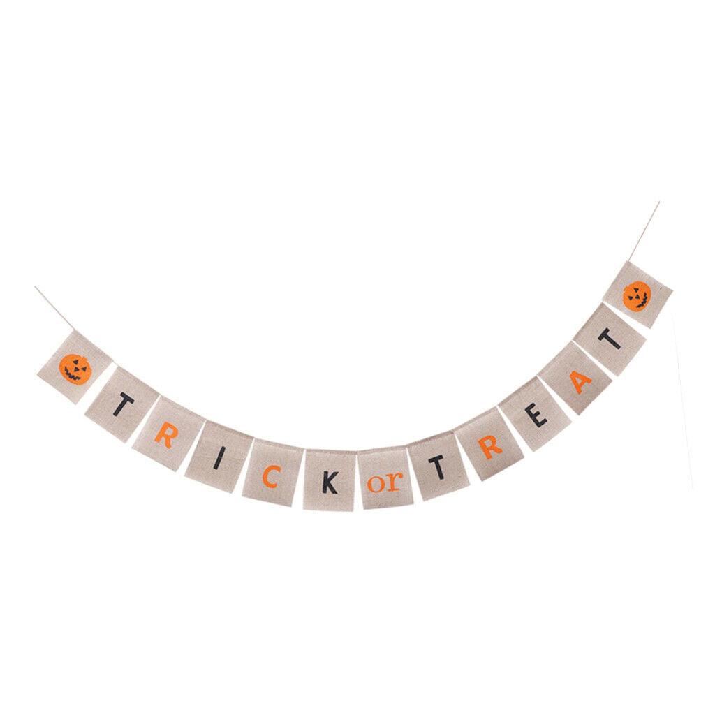 Trick or Treat Pumpkin Halloween Burlap Bunting Banner Garland Decoration