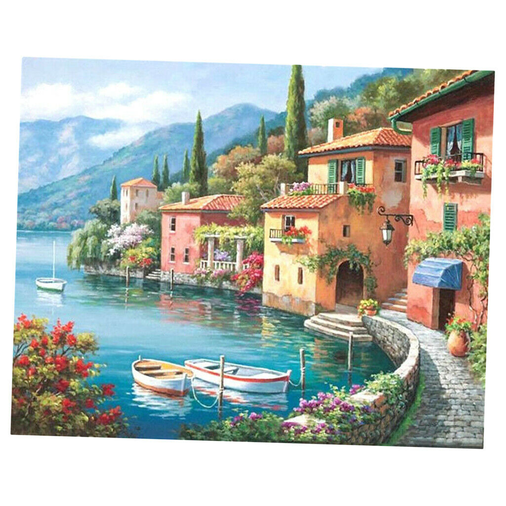 DIY Landscape Lake Town Painting by Numbers Kits Arts DIY Artwork 16x20inch