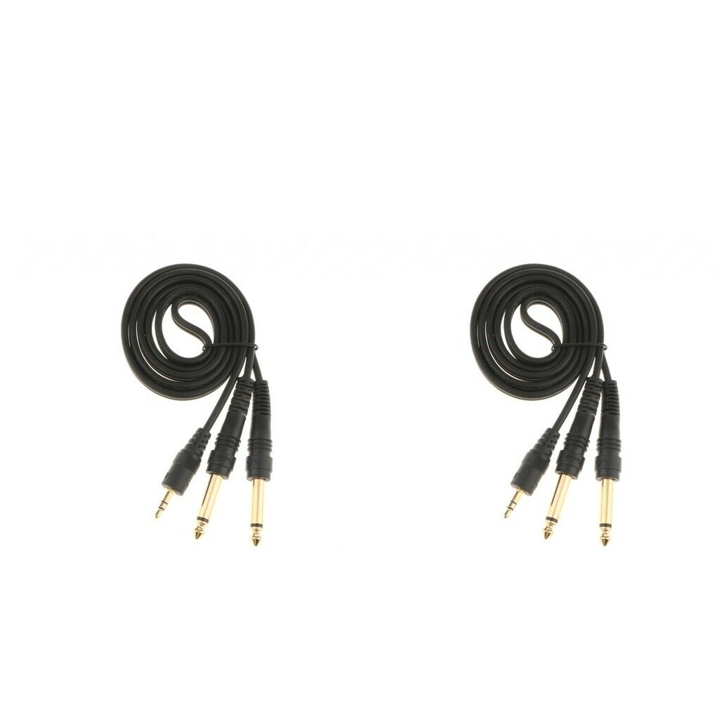 2Pcs 3.5mm Jack Plug To Dual 6.5mm Jack Adapter Male To Male Audio Cable 1m