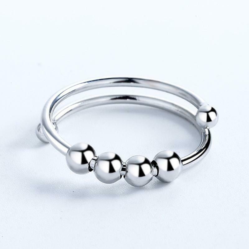 Women Rotatable Fidget Beads Rings Single Coil Beads Anti Stress Ring Jewelry