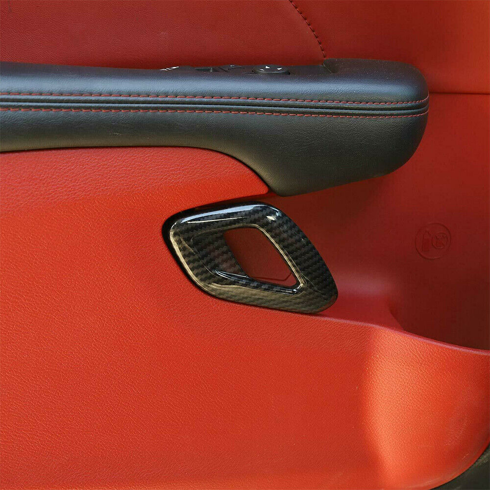 Pair Carbon Fiber Inner Door Handle Cover Trim for Dodge Challenger 2015-2019