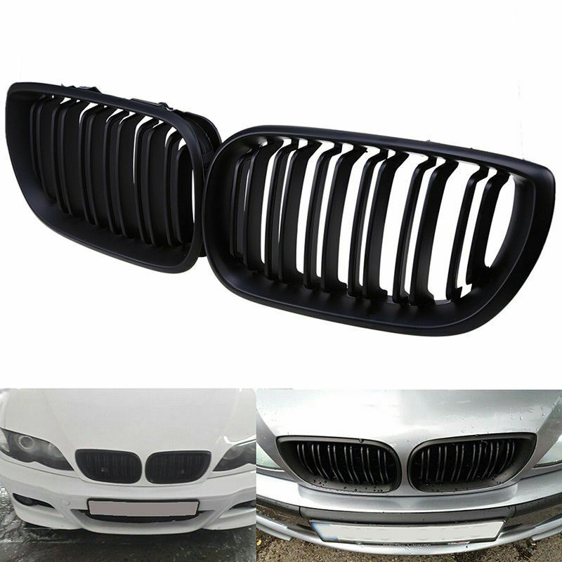 2x Black Front Dual Slat Kidney Grill Grilles For BMW E46 325i 325xi 330xi 01-05