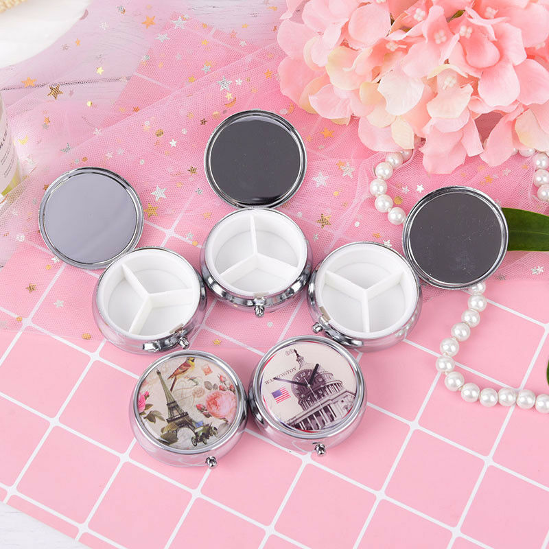 metal folding pill case medicine organizer pill box makeup storage contain.l8