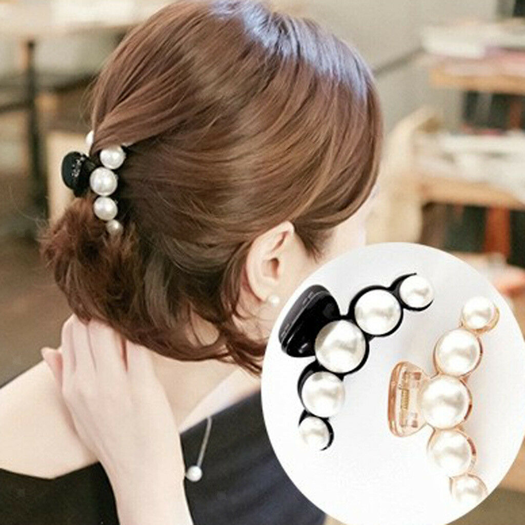 2Pcs Women Non-Slip Hair Clips Large Pearls Hair Claws for Thick Hair