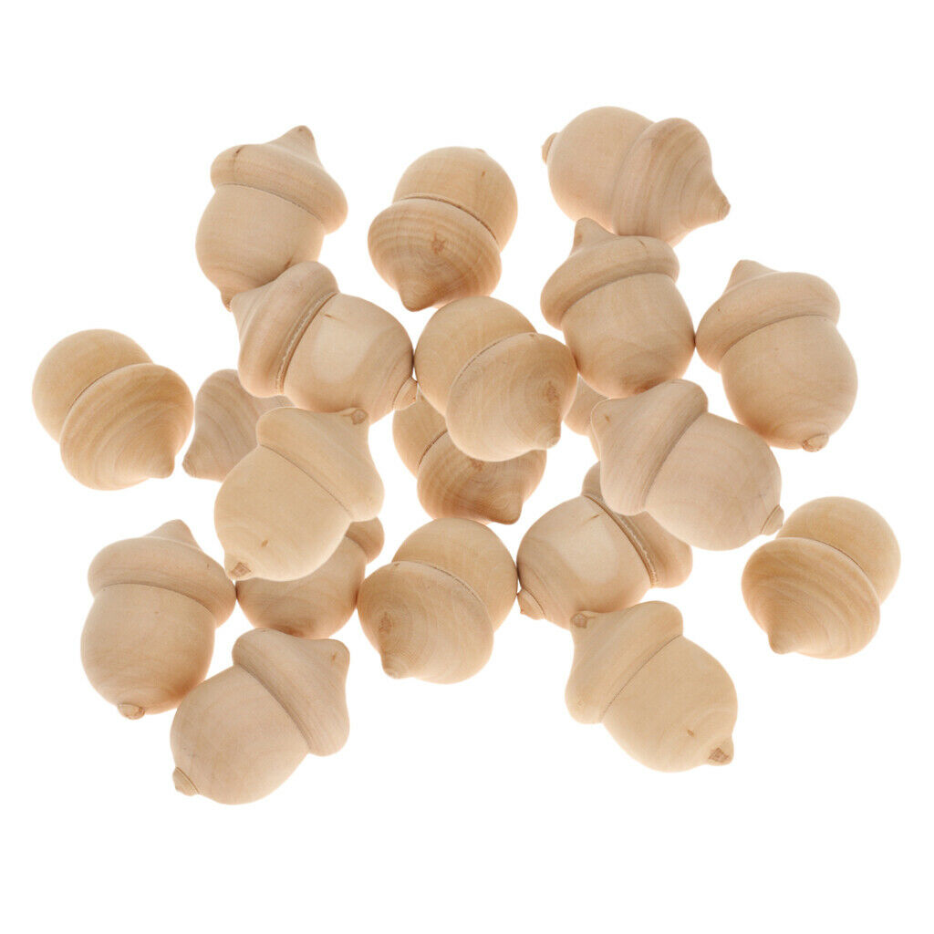 c50 Pieces Natural Wood Acorn DIY Natural Wooden Acorn for Arts Crafts Kid
