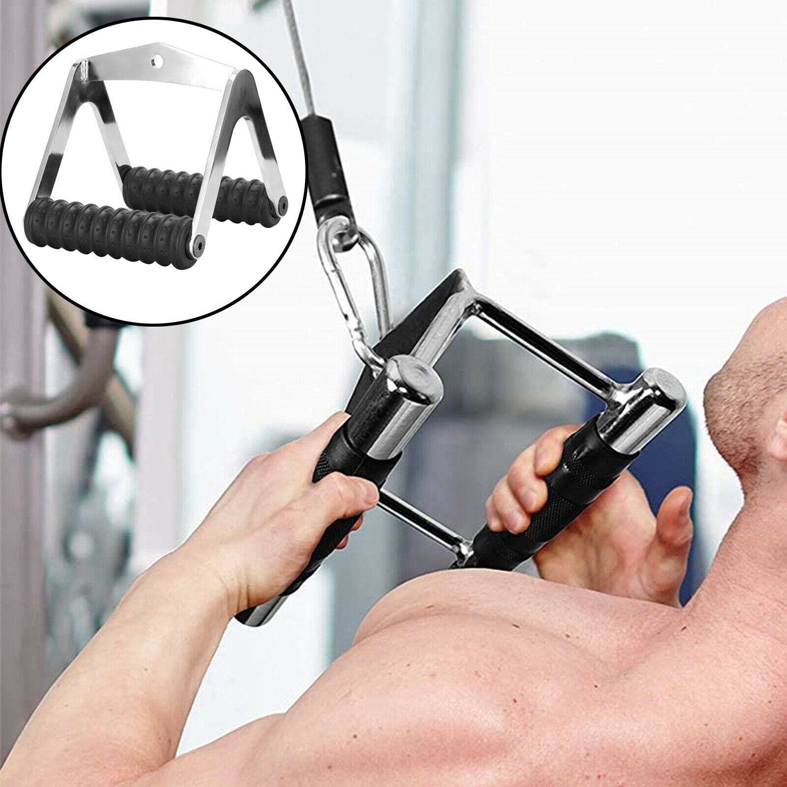 Grip Triangle Push Pull Down Handle Row Machine Bar Home Gym Attachment