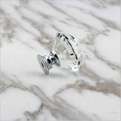 12Pcs Clear Crystal Diamond Glass Door Knobs Cupboard Drawer Handle Cabinet Knob