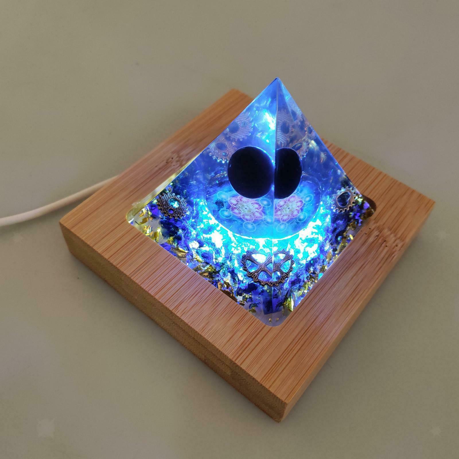 Orgone Pyramid Energy Generator w/ Base Quartz Crystal Tower Stone Decor