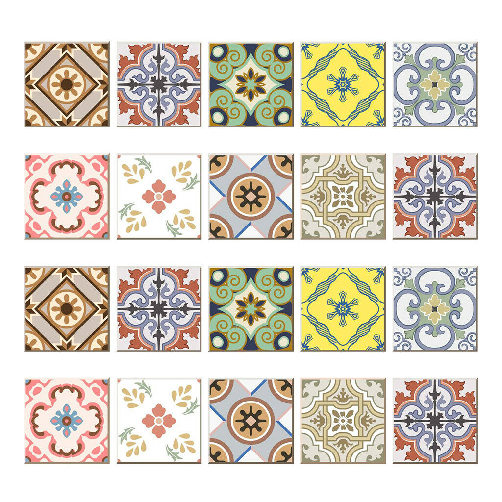 20pcs Bohemia Printing Tile Stickers for Home Kitchen Bath Decor B 10x10cm