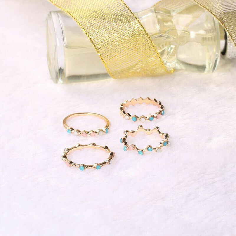 4 pc/set Bohemia Colorful Crystal Stone Finger Rings Set Wedding Jewelry .l8