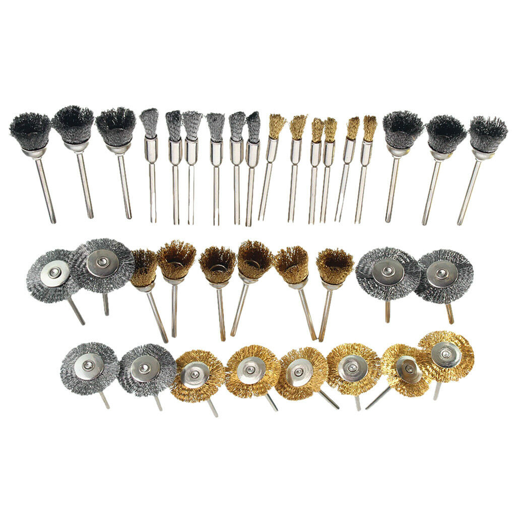 36Pcs/ Set Brass Steel Wire Wheel Shank Brush Cleaner Polishing Rotary Tool