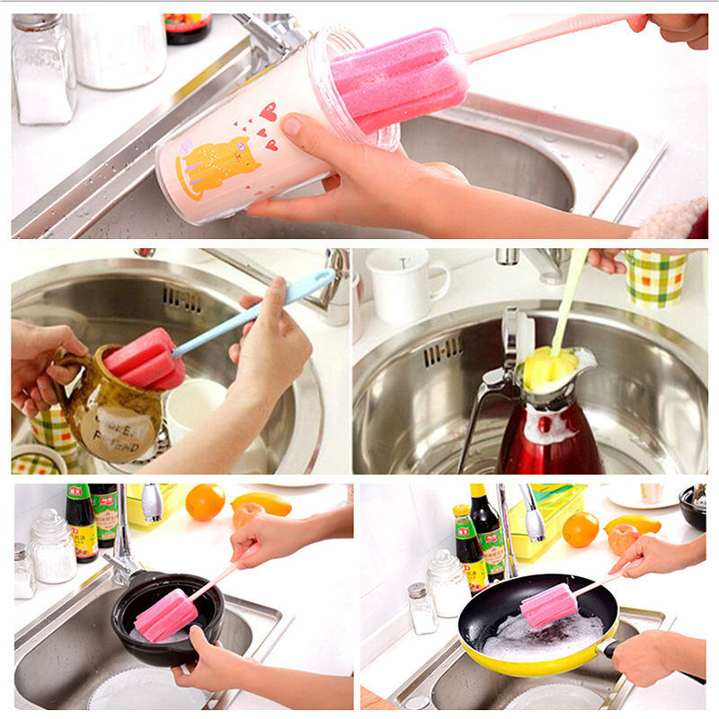 4PCS Kitchen Handle Sponge Brush Bottle Cup Glass Washing Cleaning Cleaner Tool
