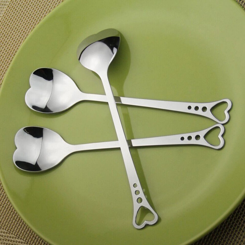 2X Heart Shaped Coffee Tea Spoon Stainless Steel Cutlery Kitchen Set Home .l8