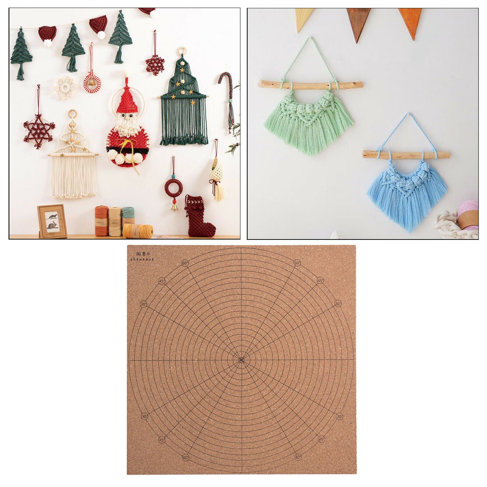 Square Cork Wooden Macrame Board 7.9x7.9inches for Knotting String Project