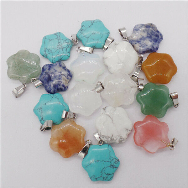 15Pcs 20x7mm Multicolor Mixed Stone Hexagonal Flower Pendant Bead DIY HH9601