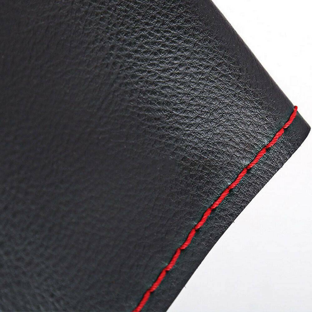 38cm Car Truck Leather Steering Wheel Cover With Needles Thread Black & Red