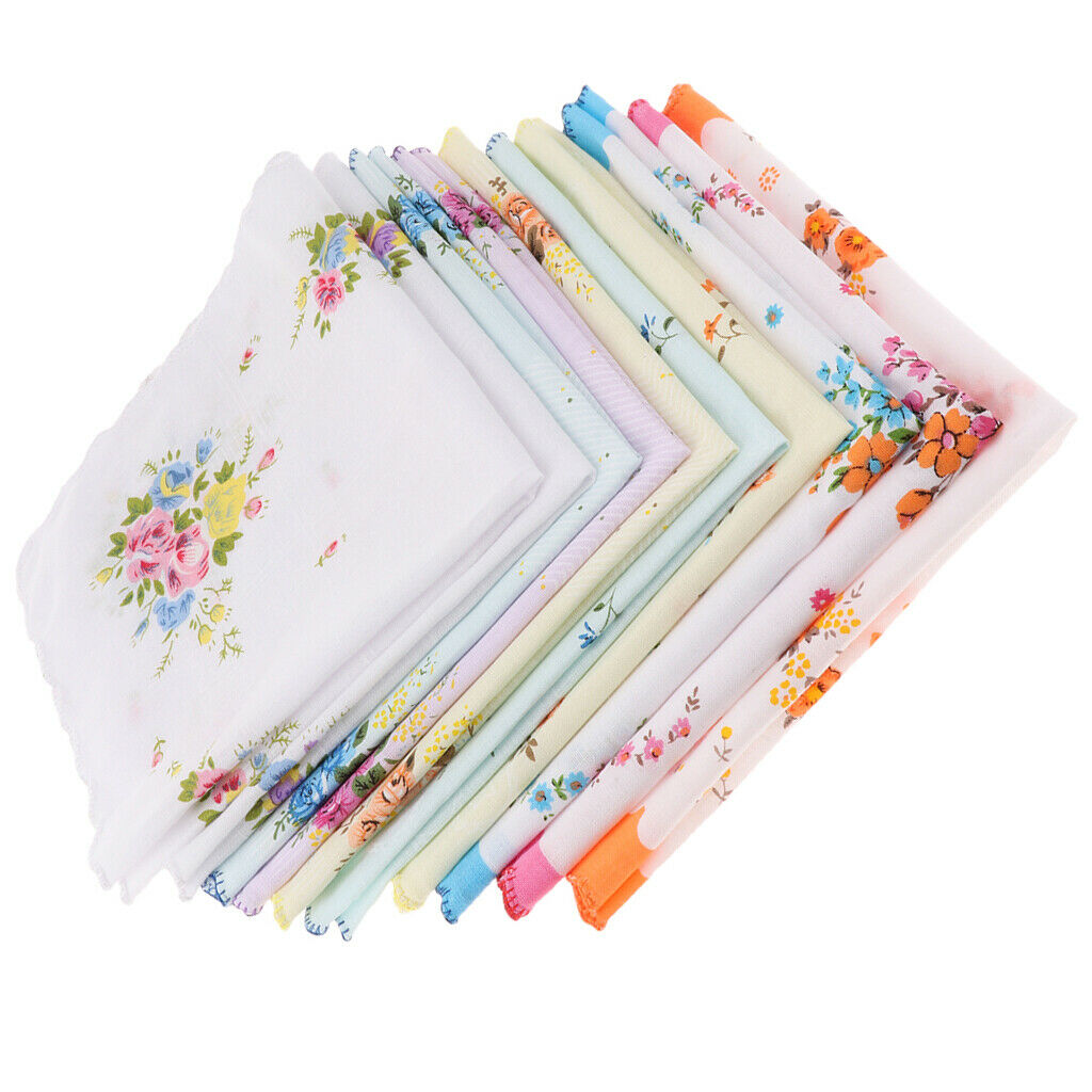 10x Women Cotton Handkerchiefs Multicolor Hanky Premium Pocket Square Gift