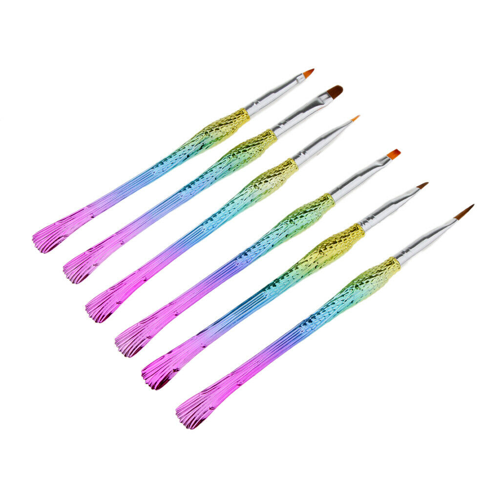 6 Piece Mermaid Tail UV Gel Polish Nail Art Drawing Painting Pen Brushes Set