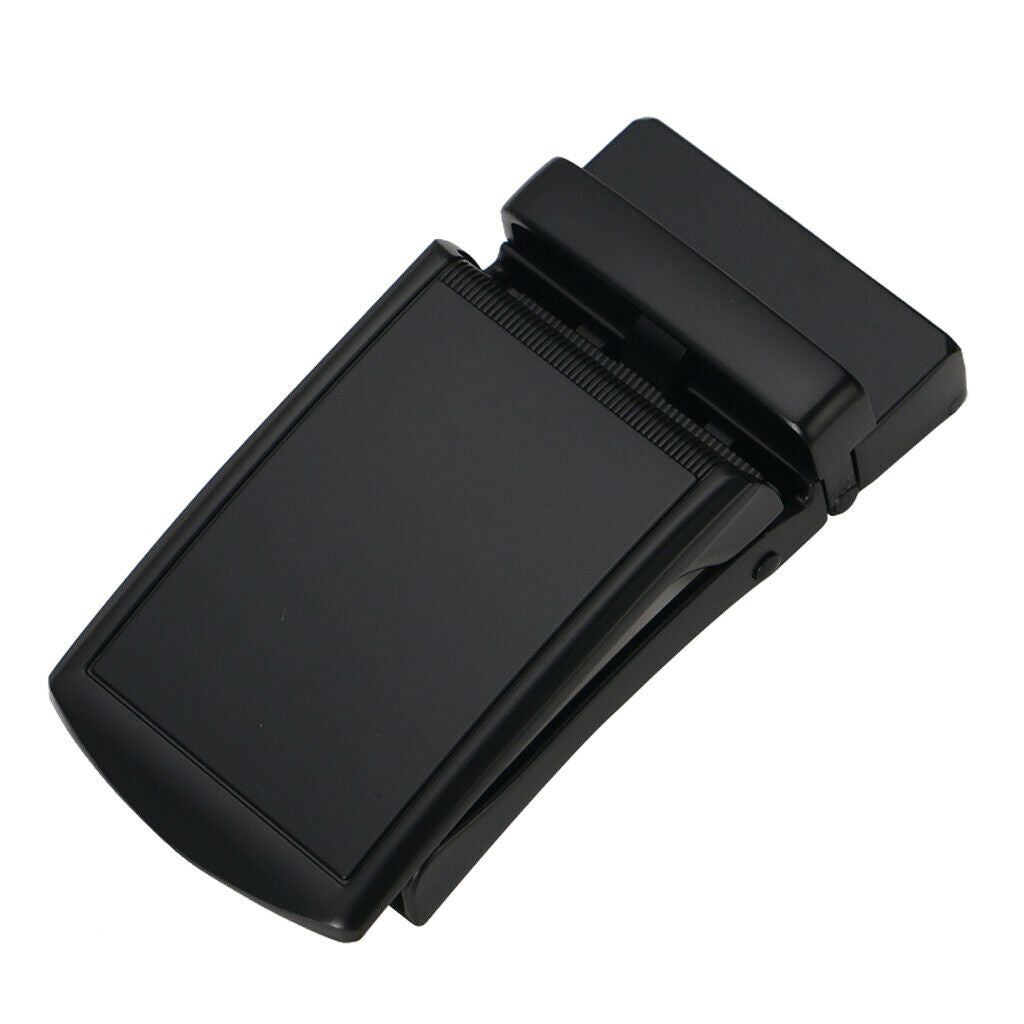 Classic Solid Buckle Automatic Ratchet Leather Belt Buckle, Black, Fits 40mm