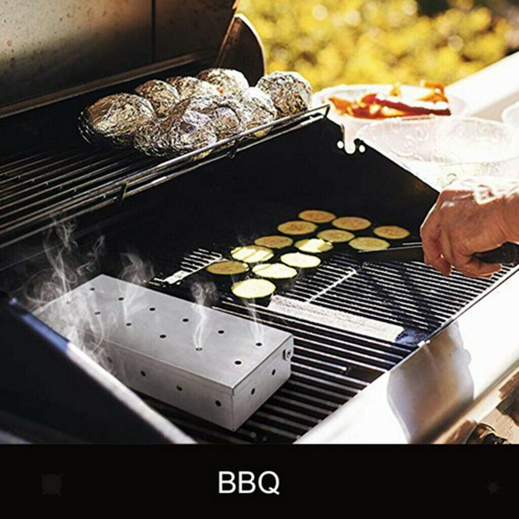 Stainless Steel Meat Smoking Smoker Box for BBQ Wood Chips Grilling Utensils