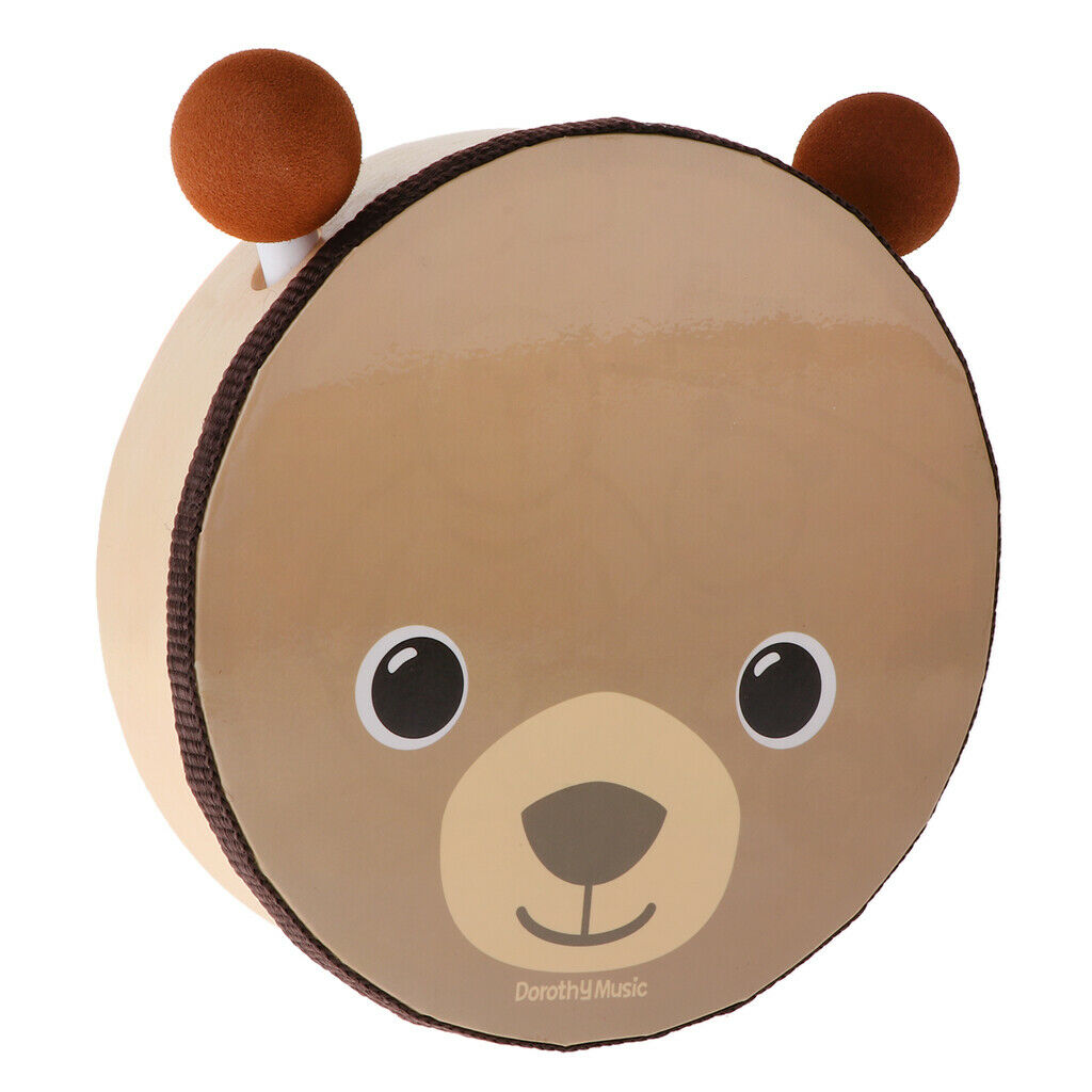 Cute Bear Wood Hand Drum with Drum Sticks Percussion Musical Instruments