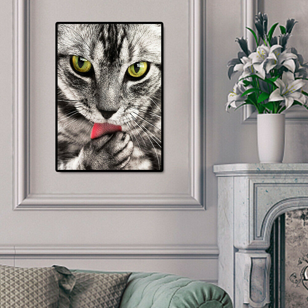 Scary Cat 5D Round Diamond Painting Cross Stitch Mosaic Rhinestone Crafts @