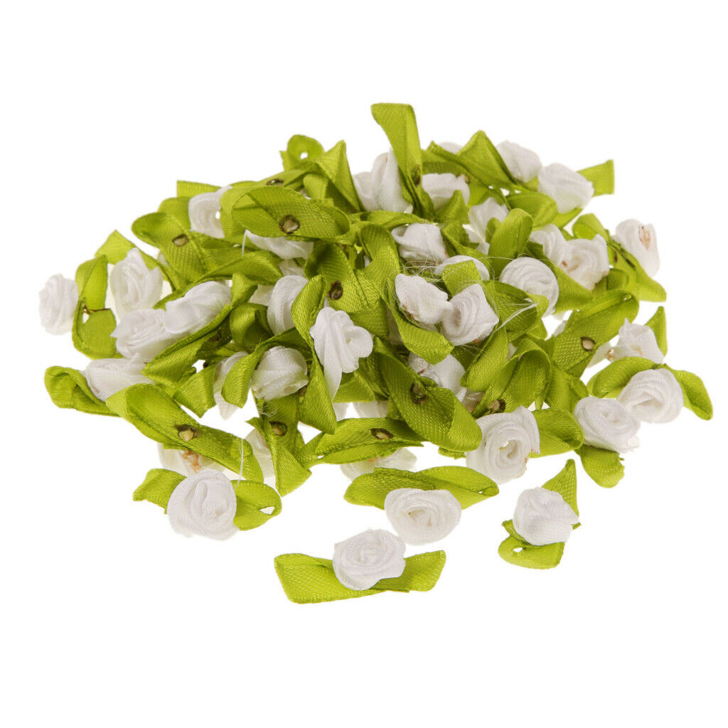 100x Ribbon Rose Head With Leaf Artificial