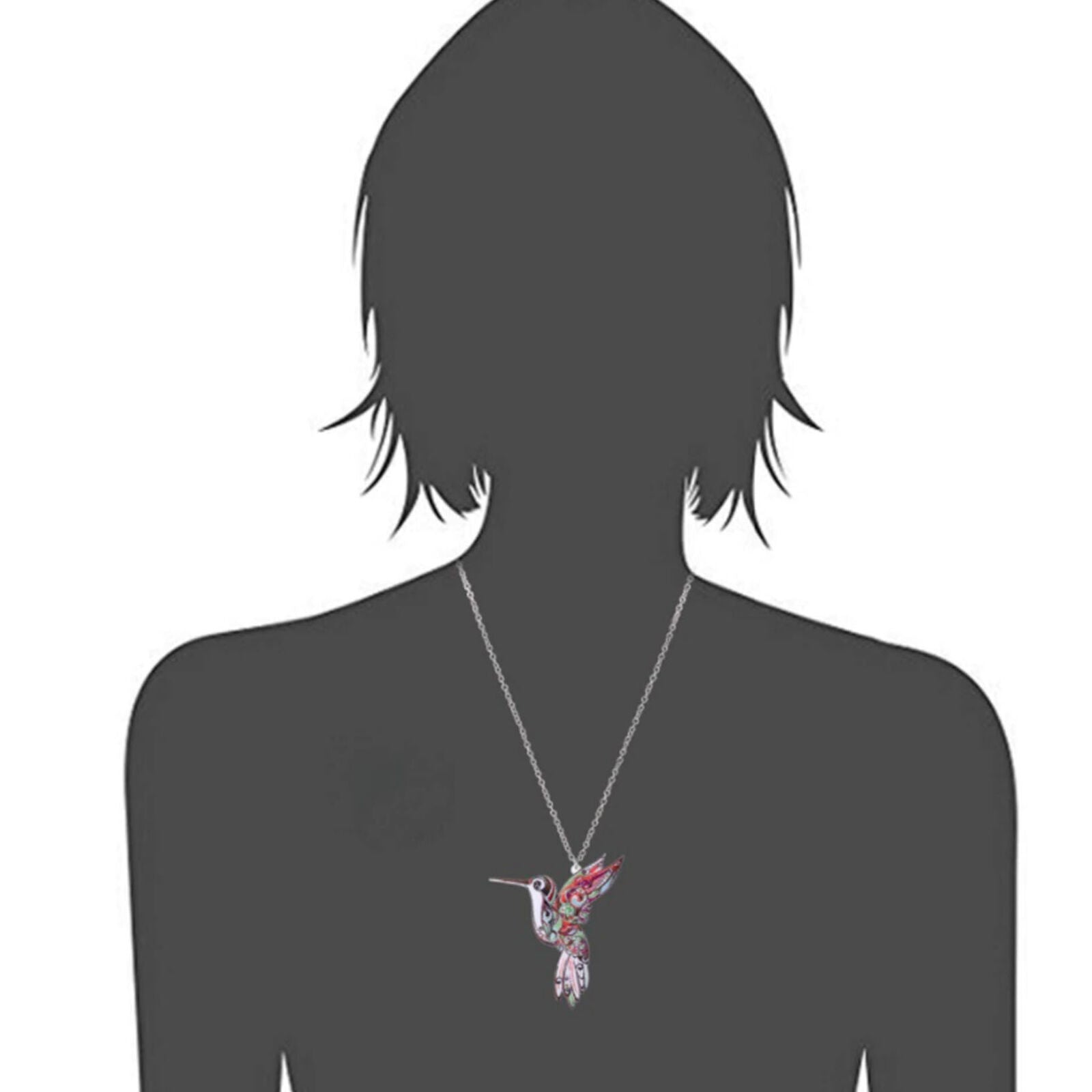 Colorful Acrylic Hummingbird Charm Pendant Necklace w/ Chain Bird Theme