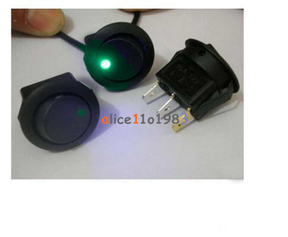 10PCS AC 125V/250V 3 Pins Green Car Round Dot LED Light Rocker Toggle Switch