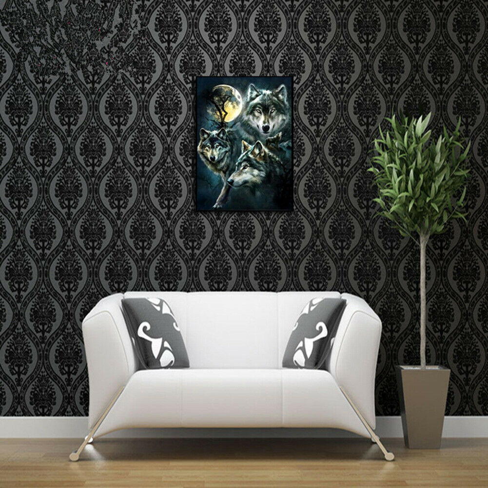 Night Wolf DIY Round Drill Diamond Painting Embroidery Kits Cross Stitch @