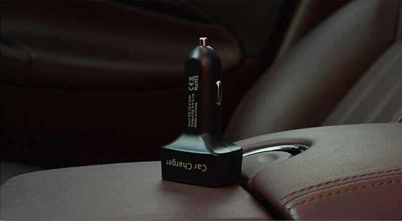 Black Car Charger/Thermometer/Ammeter/Voltmeter Dual USB Port 3.1A LED Monitor