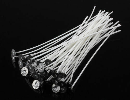 50 Candle Wicks 6 inch Cotton Core Pre Waxed With Sustainers For Candle Making