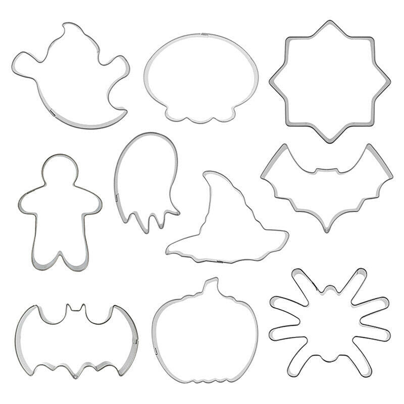 10pcs Stainless Steel Halloween Cookie Cutter Set Hand Press Mould Tools Kitc KX