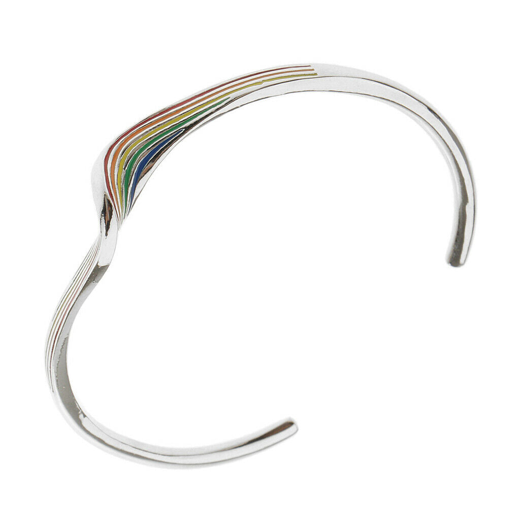 Modern Exaggerate Open End Cuff Wave Shaped Bracelet 6cm Platinum-Rainbow