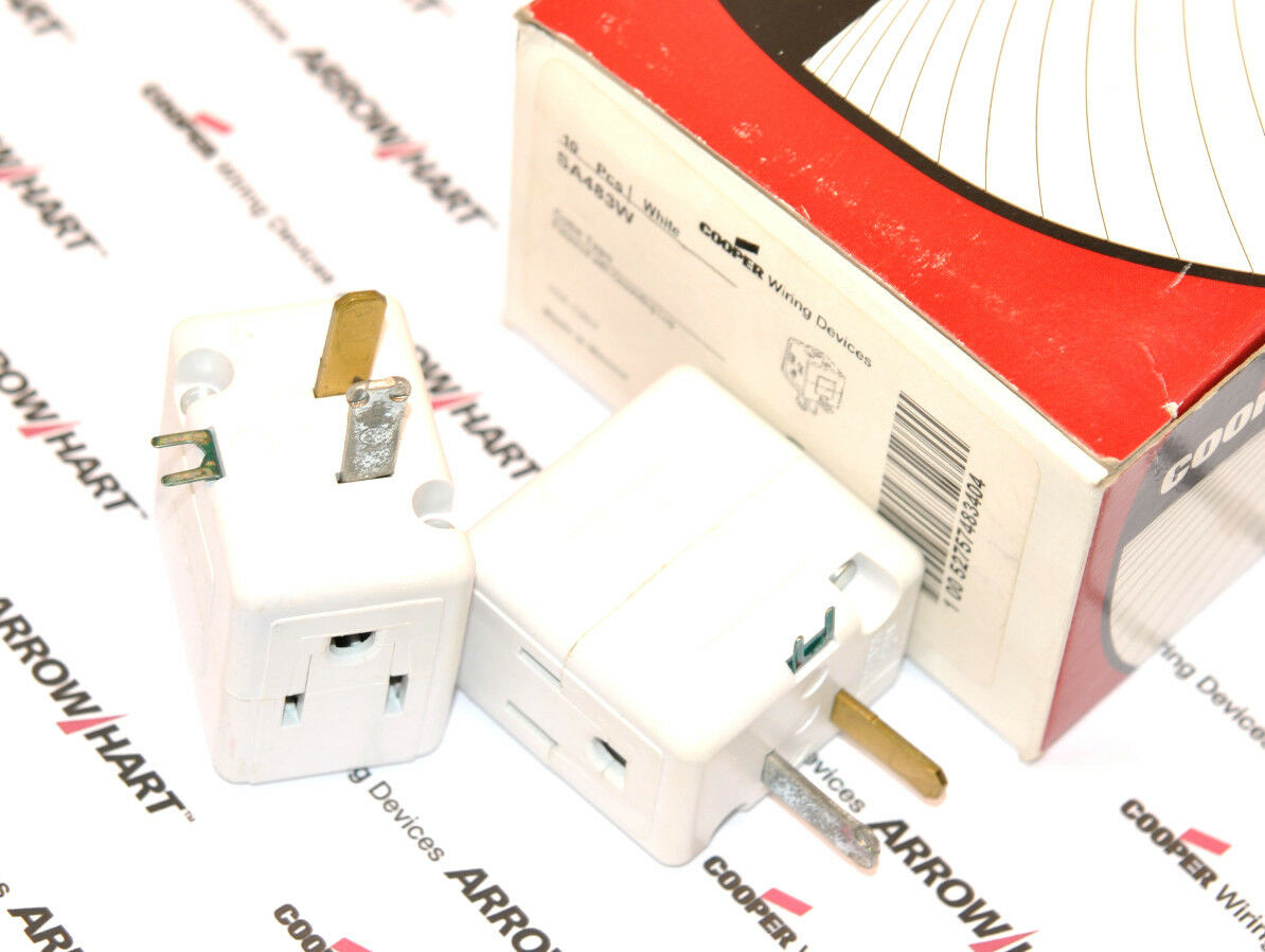 1pcs- COOPER SA483W 15A 125V Three Outlet Cube Tap Single Receptacl to 3 Outlets