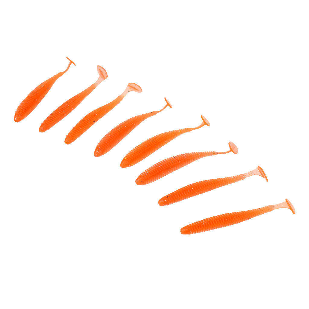 8Pcs T Tail Soft Worm Baits Floating Lures Jig Head Fishing Swimbaits Tackle