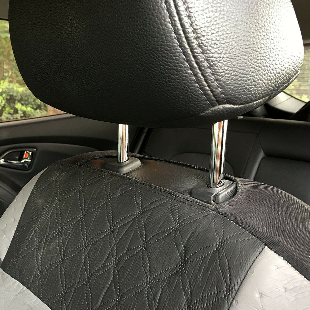 1x Universal PU Leather 3MM Sponge Auto Car Front Seat Cover Cushion Black+Gray