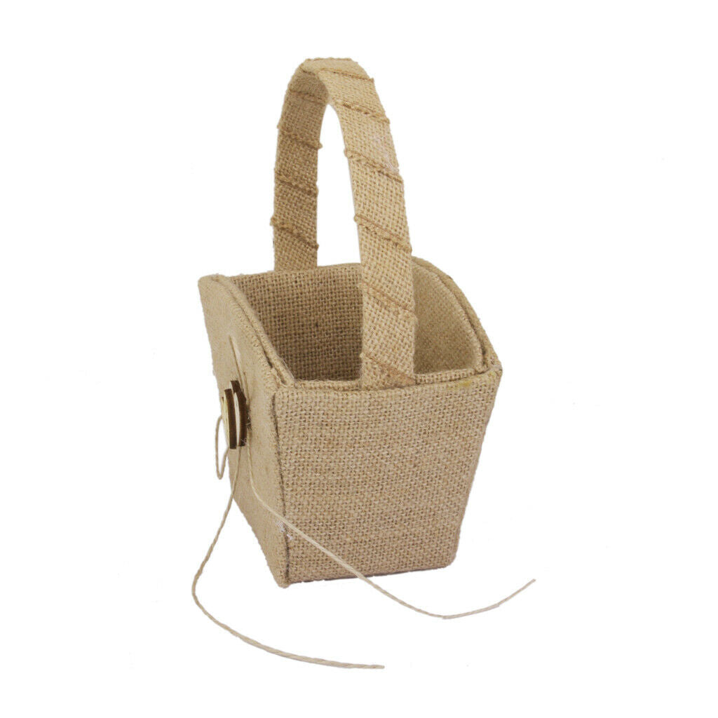 Rustic Wedding Burlap Hessian Shabby Chic Flower Girl Basket w/ Heart Decor