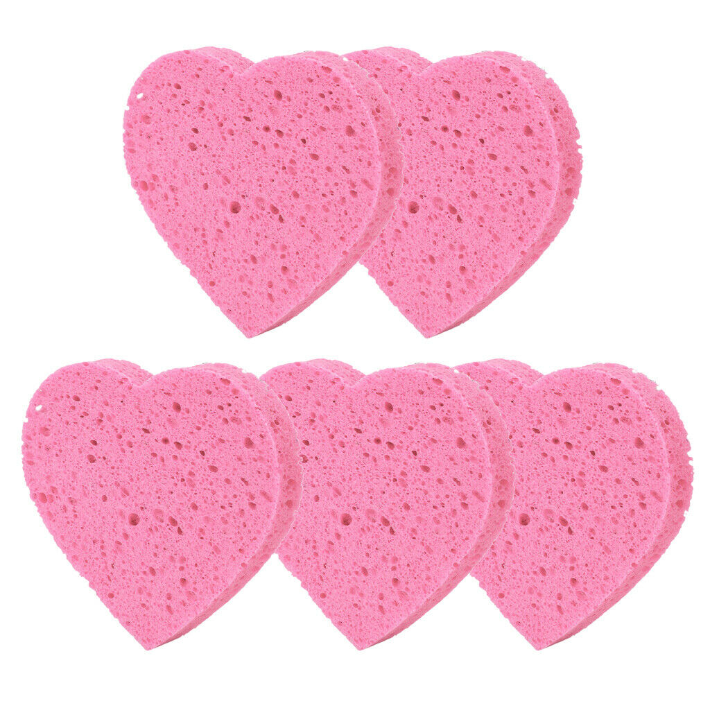5Pcs Heart Shaped Face Cleansing Sponge Washing Pad Makeup Removal Puff Pink