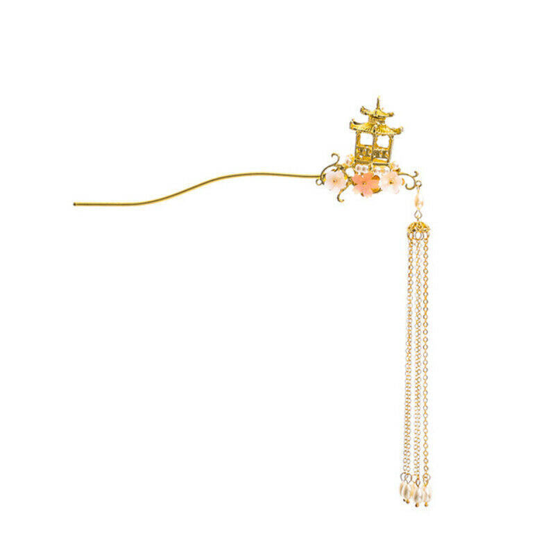 Chinese Hairpin Flower Pavilion Tassel Kanzashi Step Shake Hair Clip Fairy