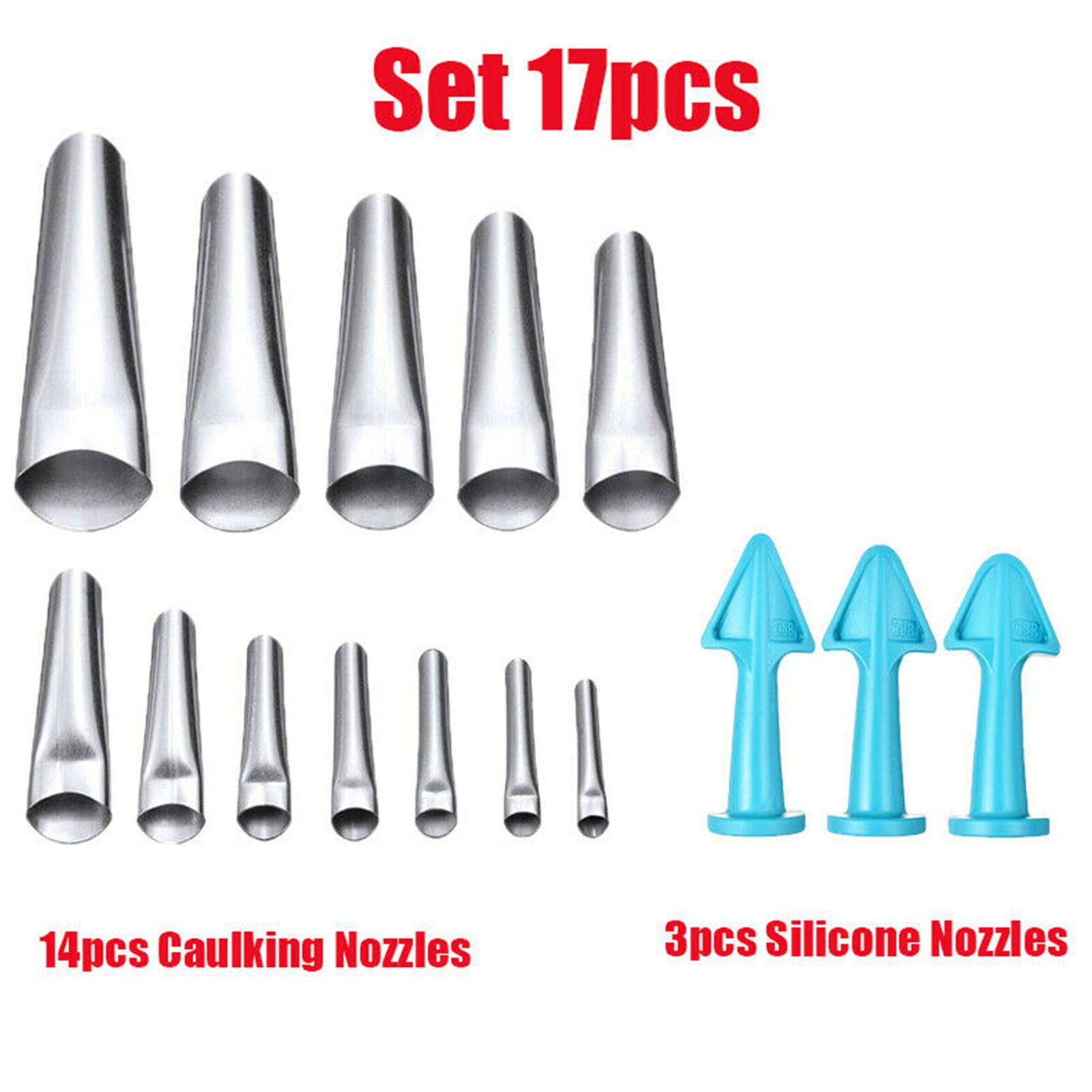 17pcs Stainless Steel Silicone Caulking Nozzle Finisher Filler Tool Kit